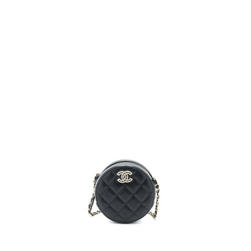 Chanel Crystal CC Logo Round Clutch with Chain Caviar Black LGHW