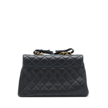 Chanel Large Flap Bag Calfskin Black Ruthenium Gold Hardware