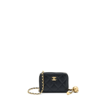 Chanel 22C Pearl Crush  holder With Chain Lambskin Black GHW
