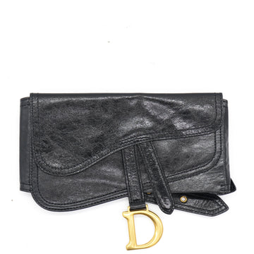 Dior Black Crinkled Leather and Stretch Band Saddle Belt Bag