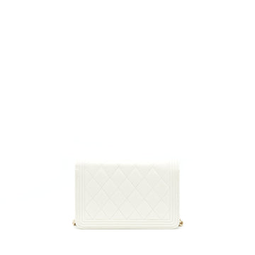 Chanel Boy Wallet On Chain Caviar White LGHW (Microchip)