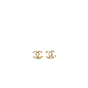 Chanel CC Logo Pearl/Crystal Earring Light Gold Tone
