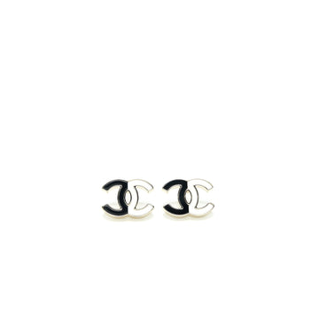 Chanel CC Logo Earrings Enamel Black/White Light Gold Tone