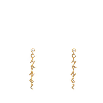 Chanel Crystal Pearl 90’s Icon Drop Letter Earrings Gold