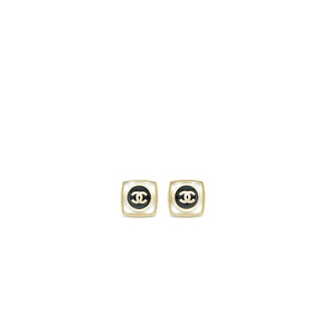 Chanel Square CC Logo Earrings Black/Multicolour Crystal Light Gold Tone