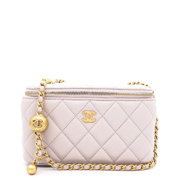 Chanel Lambskin Quilted Pearl Crush Small Vanity Case With Chain Lilac