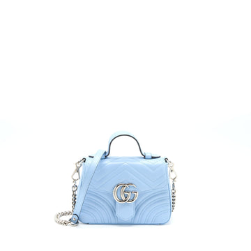 Gucci GG Marmont Mini Top Handle Bag Calfskin  Blue SHW