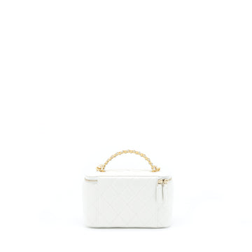 Chanel 22S Logo Top Handle Long Vanity With Chain Caviar White GHW