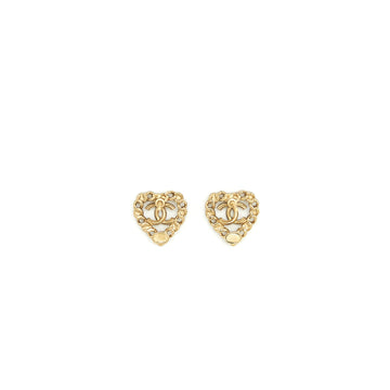 Chanel Heart With CC Logo Earring Light Gold Tone