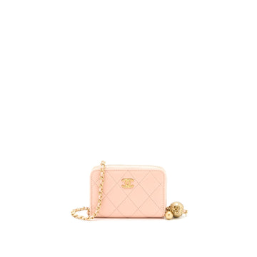 Chanel Pearl Crush Zippy  Holder Lambskin Light Pink Brushed GHW