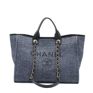 Chanel Deauville Tote Bag Tweed Dark Grey / Black LGHW (Microchip)