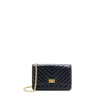 Chanel 2.55 Reissue Wallet On Chain Chevron Aged Calfskin Black Brushed GHW (Microchip)