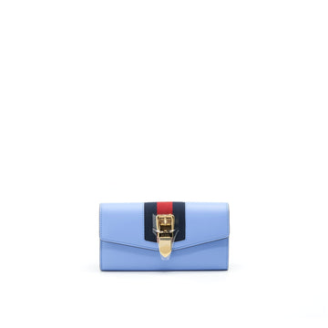 Gucci Sylvie Leather Continental Long Wallet In Blue