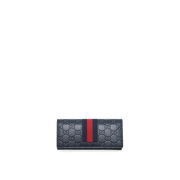 Gucci Men's ature Web Leather Long Wallet In Dark Navy