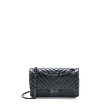 Chanel 2.55 Reissue Small Double Flap Bag Chevron Aged Calfskin Black with Black Hardware