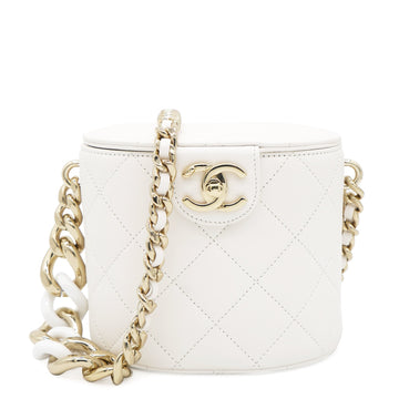 Chanel Lambskin Resin Elegant Chain Vanity Case White