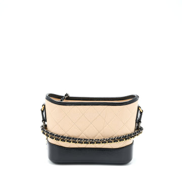 Chanel Small Gabrielle Hobo Bag Aged Calfskin Light Beige/Black Multicolour Hardware