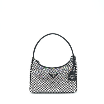 Prada Re-Edition 2000 Crystal Hobo Bag Nylon/Leather Black SHW