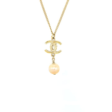 Chanel CC Logo Necklace with Pearl Light Gold Tone