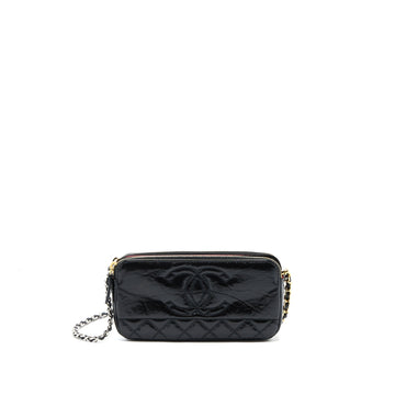 Chanel Double Zip Wallet On Chain Aged Calfskin Black Multicolour Hardware