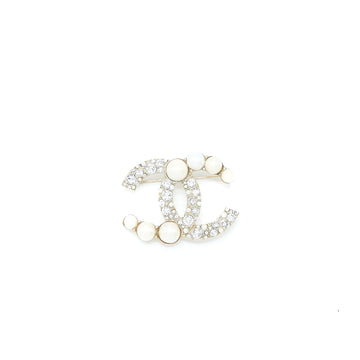 Chanel CC Logo Brooch Crystal/Pearl Light Gold Tone