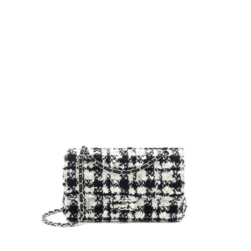 Chanel Vintage Medium Classic Flap Bag Tweed Black And White SHW