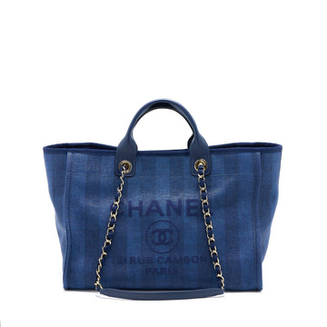 Chanel Deauville Tote Bag Canvas Dark Blue LGHW