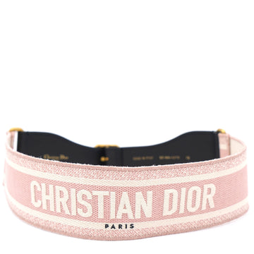 Dior Pink and Cream 'CHRISTIAN DIOR' Embroidered Canvas Belt 75