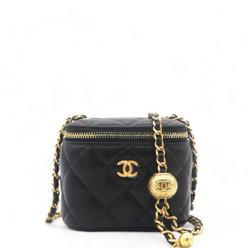 Chanel Lambskin Quilted Mini Pearl Crush Vanity Case with Chain Black