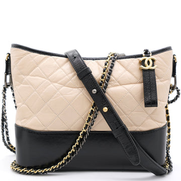 Chanel Aged Calfskin Quilted Medium Gabrielle Hobo Beige Black