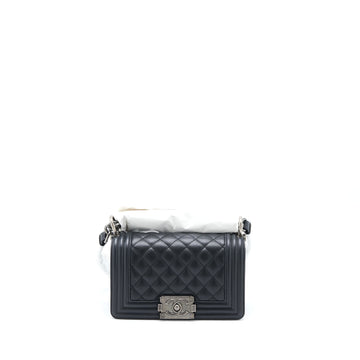 Chanel Small Boy Bag Caviar Black Ruthenium SHW (Microchip)