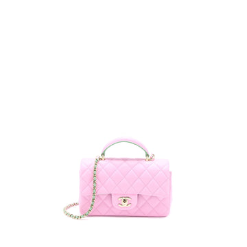 Chanel Top Handle Mini Rectangular Lambskin Pink/Light Green LGHW (Microchip)