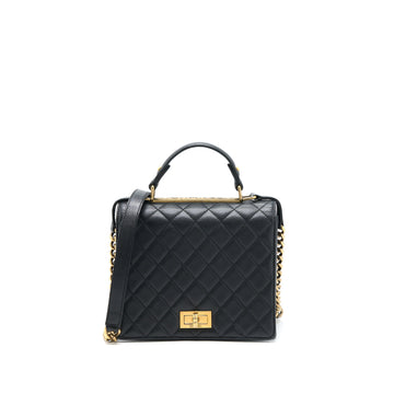 Chanel Rita Top Handle Flap Bag Grained Goatskin Black Brushed GHW