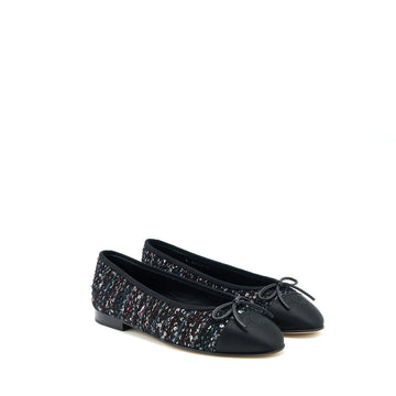 Chanel Size 39 Ballerina Flat Shoes Tweed/Satin Black/Multicolour