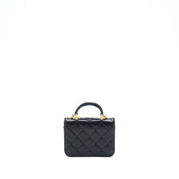Chanel Top Handle Mini Flap Card Holder Lambskin Black GHW