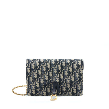 Dior Saddle Pouch With Chain Blue Dior Oblique Jacquard GHW