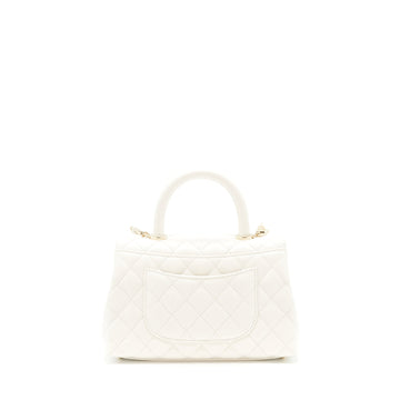 Chanel Small Coco Handle Caviar White LGHW (Microchip)