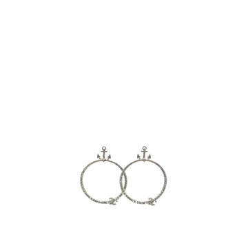 Chanel Crystal Anchor CC Hoop Earrings Silver