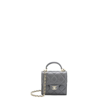 Chanel Mini Top Handle Flap Bag Lambskin Dark Grey LGHW