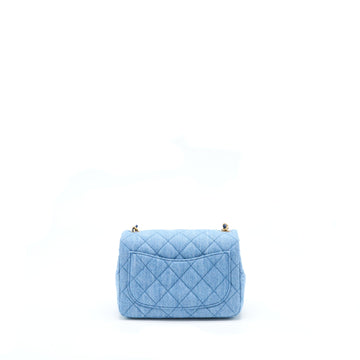 Chanel 22C Denim Pearl Crush Mini Square Flap Bag GHW(Microchip)