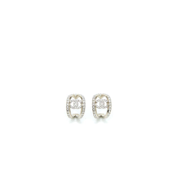 Chanel CC Logo Earring With Full Crystals Silver Tone