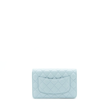 Chanel 22P Wallet On Chain With CC Logo Chain Caviar Light Blue LGHW