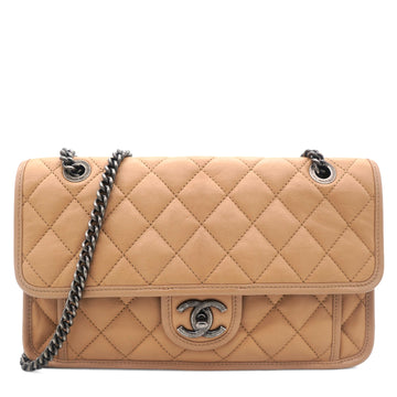 Chanel Leather Beige Flap Chain Bag