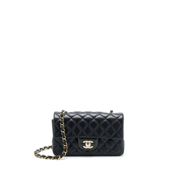 Chanel Mini Rectangular Lambskin Black LGHW(Microchip)