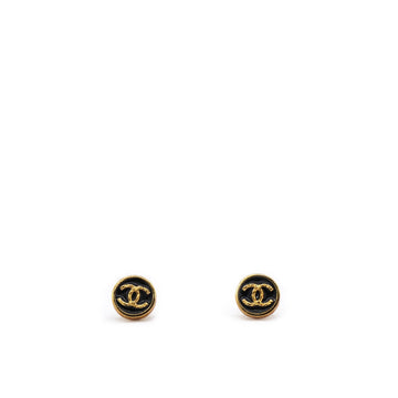 Chanel Black Enamel Gold CC Earrings