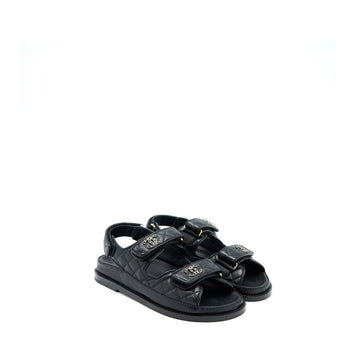 Chanel Size 36 Dad Sandals Leather Black Light Gold Tone
