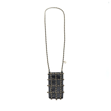 Chanel Phone Pouch with Chain Lambskin Black LGHW