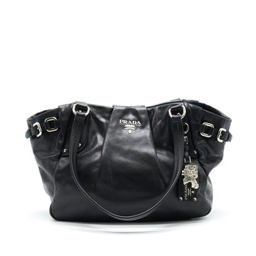 PRADA Prugna Soft Calfskin Leather Shopping Tote Bag Black