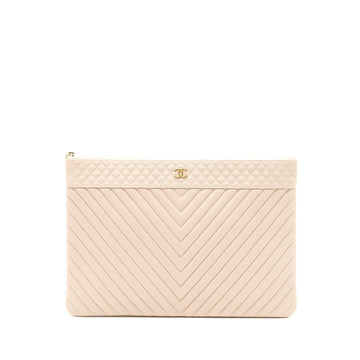 Chanel Clutch Chevron Caviar Beige GHW