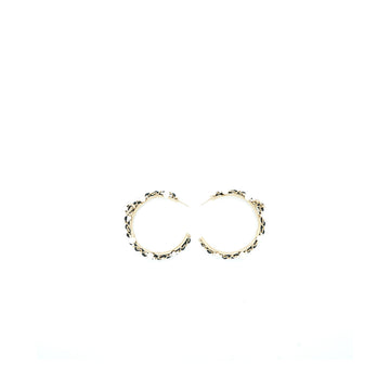 Chanel CC Logo Hoop Earrings Leather Chain/Pearl/Light Gold Tone